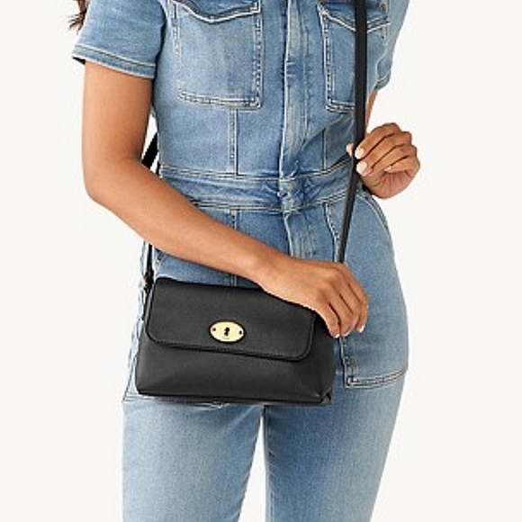 Fossil Gabriella Black Leather Small Flap Crossbody Bag - Picture 2 of 6